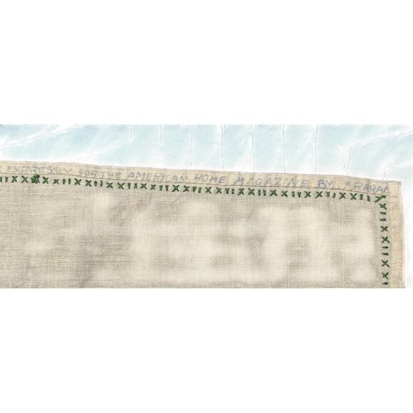 Vintage Embroidered Linen Placemat With Floral Rose Design & Green Cross-Stitch - Picture 5 of 6